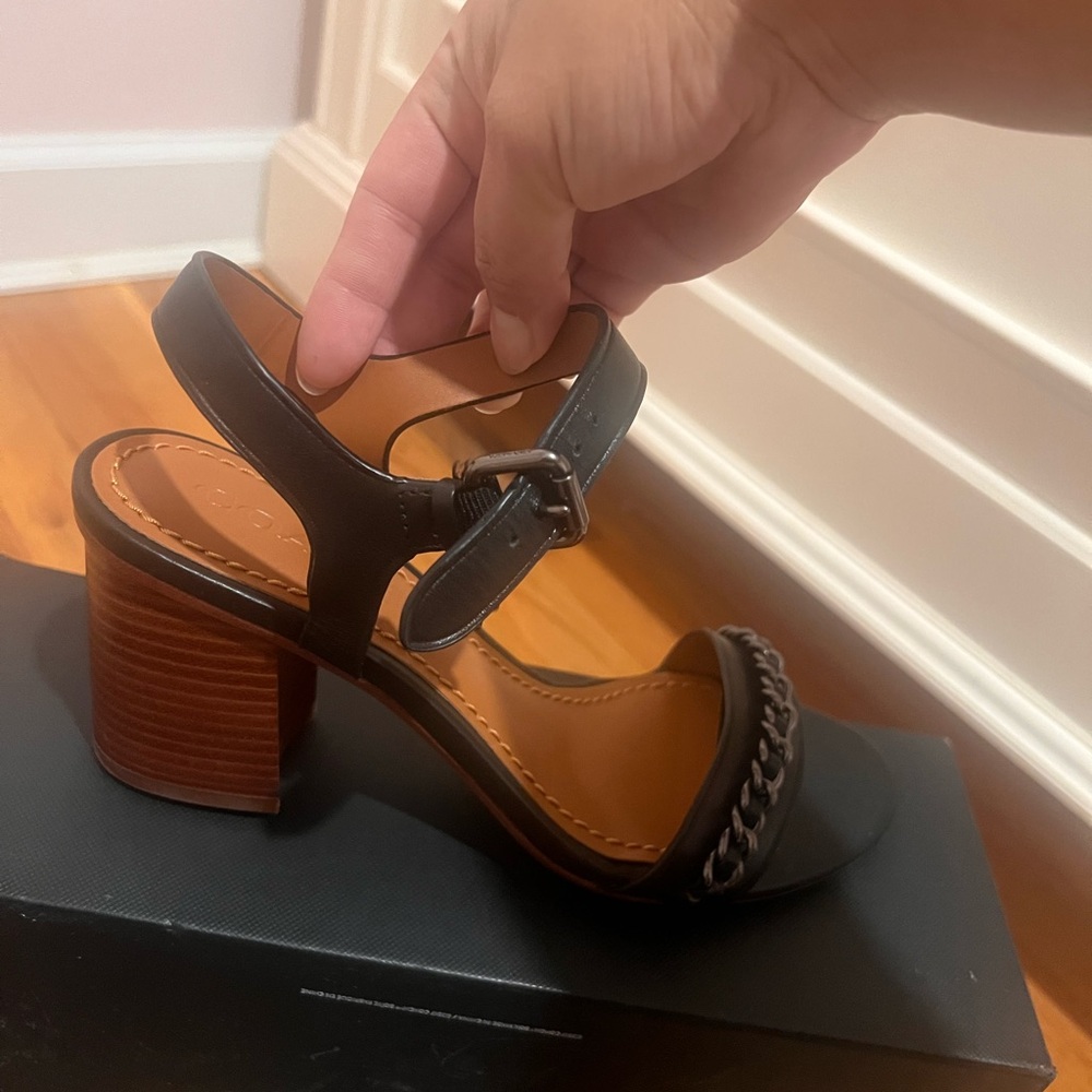Coach Black Leather Sandals with Chain Detail - Picture 1 of 4
